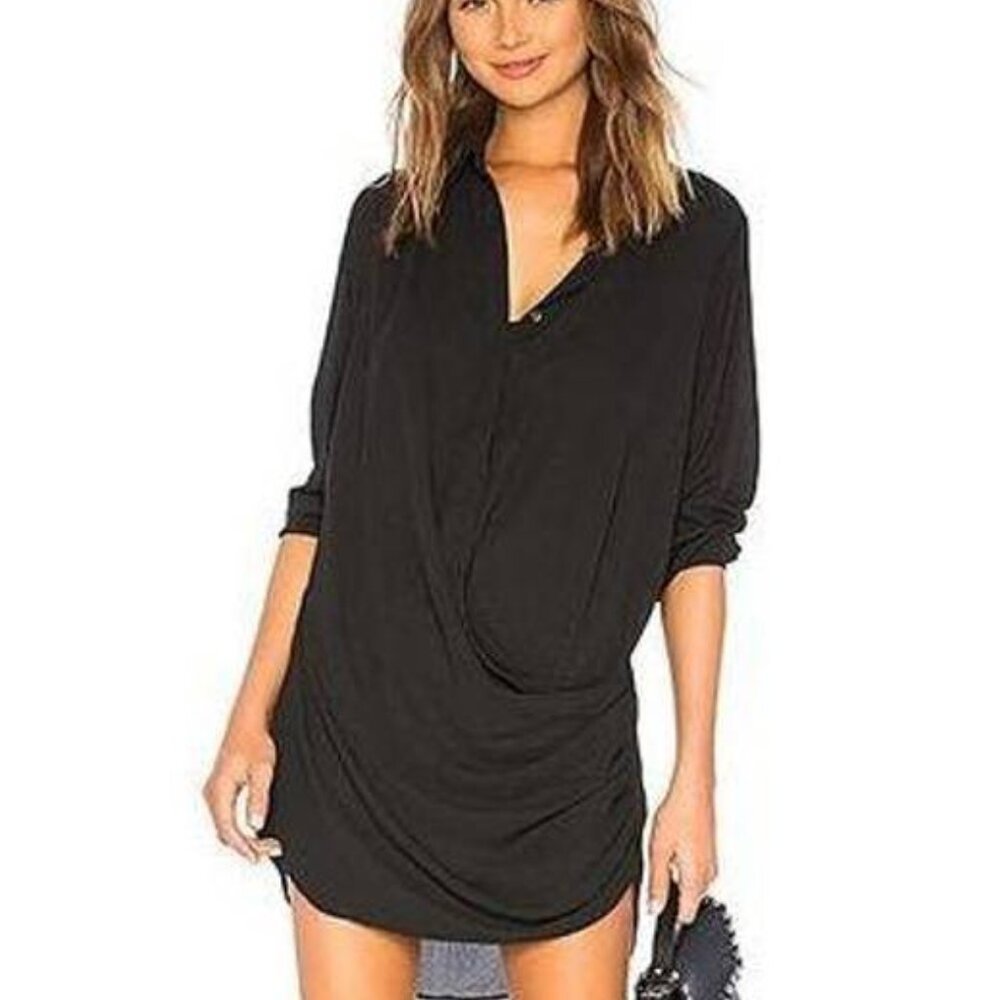 KRISA DRAPED BUTTON FRONT MINI DRESS - BLACK SIZE- Medium; Revolve